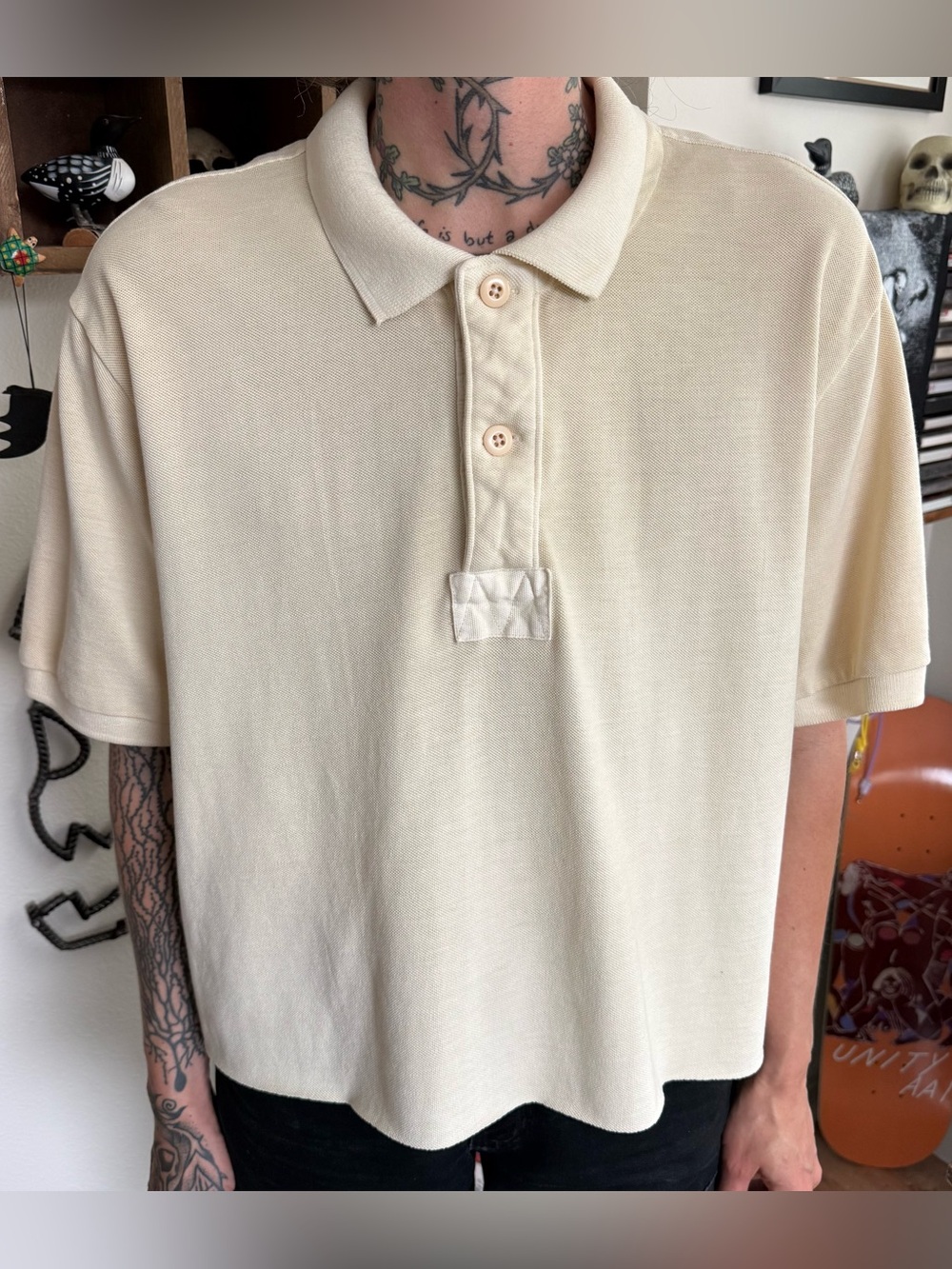 Eddie Bauer Cream Cropped Boxy Knit Polo ~ Size XL